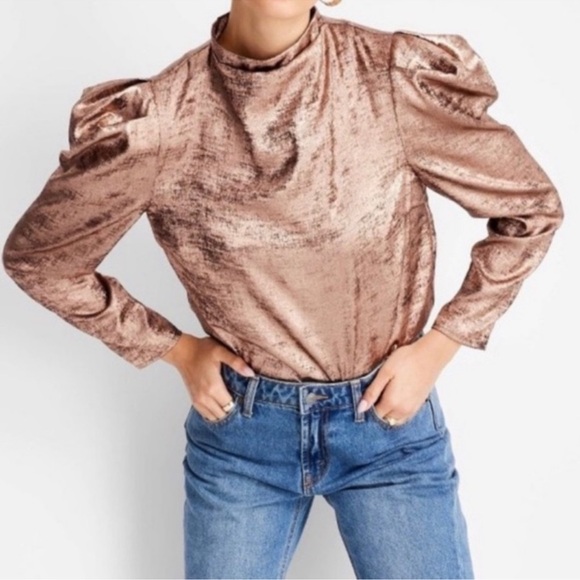 Future Collective Kahlana Barfield Brown‎ copper puff sleeve top - Picture 1 of 5